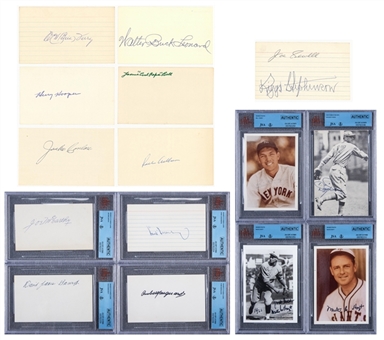 Lot of (15) Signed Photos and Index Cards Including Dizzy Dean, Hank Greenberg & More (Beckett PreCert & JSA)